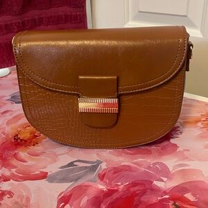 Vegan Leather Brown Saddle Bag with Guitar Strap
